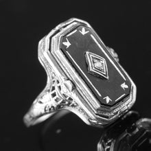 Load image into Gallery viewer, Vintage flip ring with onyx and cameo in 14k white gold