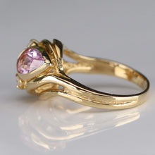 Load image into Gallery viewer, Lab grown pink sapphire and blue spinel in stunning setting of 14k gold