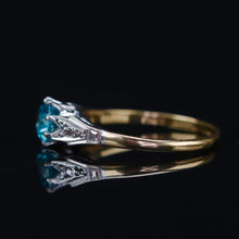 Load image into Gallery viewer, Vintage blue zircon ring in yellow and white gold from Manor Jewels