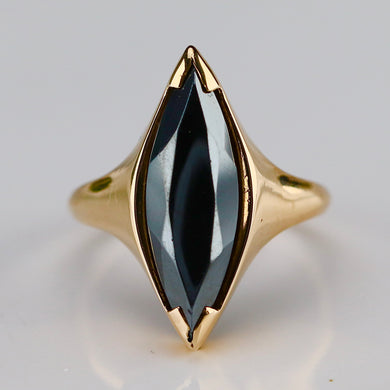 Vintage hematite navette ring in yellow gold