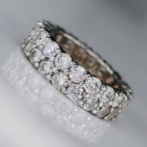 Sterling silver double row CZ eternity band