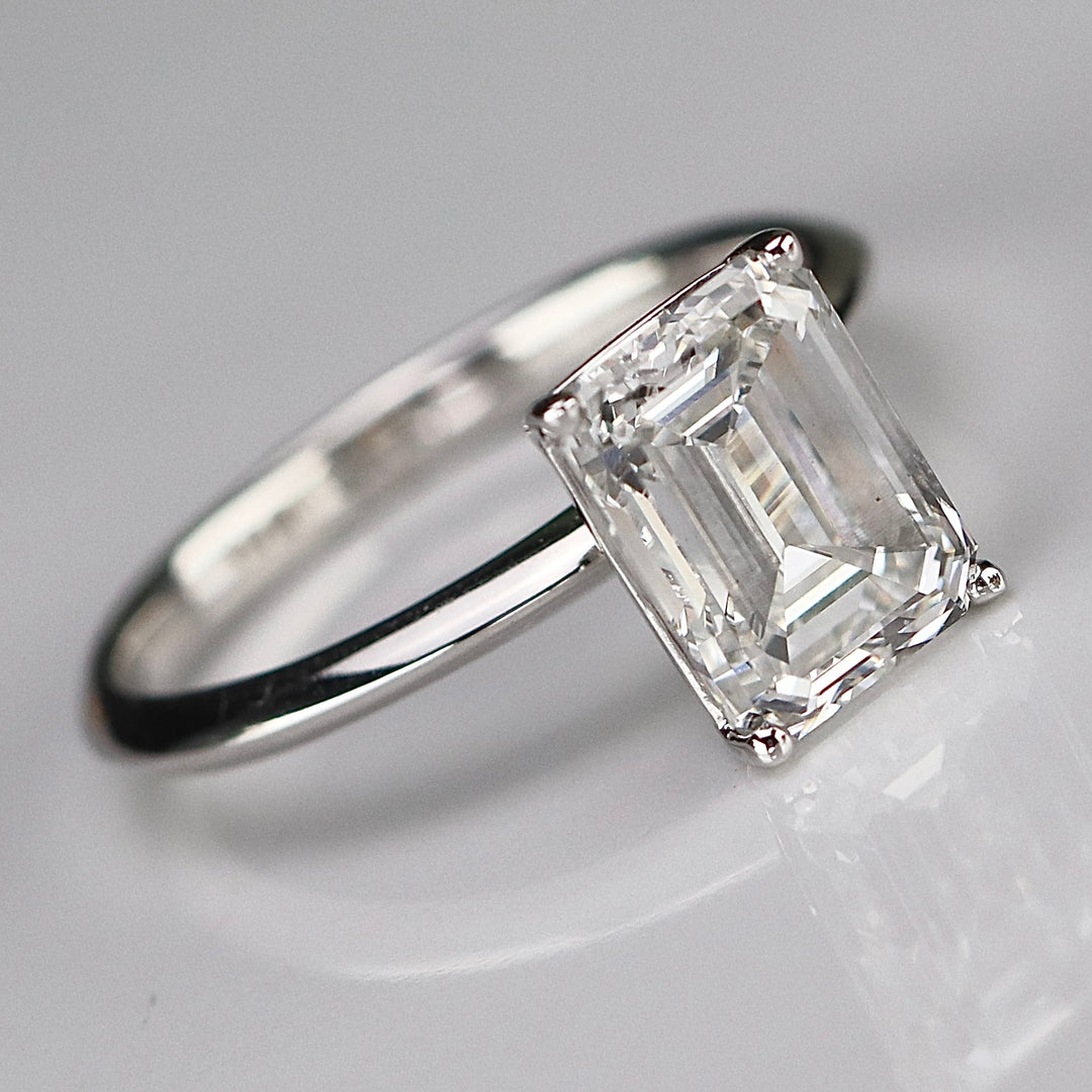 SPECIAL: 3ct emerald cut lab grown solitaire diamond ring in 14k white gold