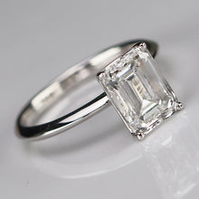 Load image into Gallery viewer, 3ct emerald cut lab grown solitaire diamond ring in 14k white gold