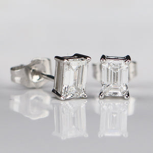 1ctw emerald cut Lab Grown Diamond studs in 14k white gold