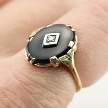 Load image into Gallery viewer, Vintage oval onyx and diamond ring in yellow gold