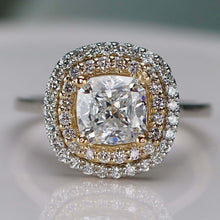 Load image into Gallery viewer, Natural double diamond halo with lab grown cushion diamond ring in 14k SPECIAL