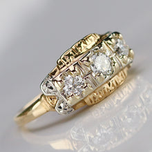 Load image into Gallery viewer, Transitional cut vintage 3 stone diamond band in 14k