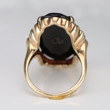 Load image into Gallery viewer, Large oval vintage black onyx and diamond ring in rose, green, and yellow gold ring