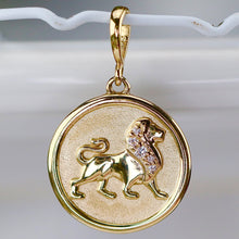 Load image into Gallery viewer, Leo medallion pendant with lion and diamonds in 14k yellow gold