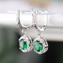 Load image into Gallery viewer, Sterling silver green CZ drop earrings