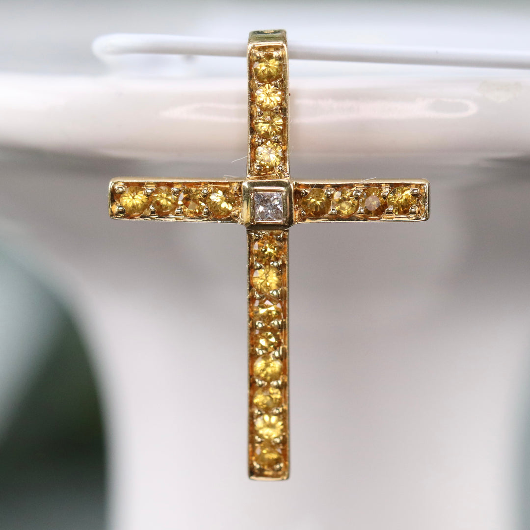 18k yellow gold yellow sapphire and diamond cross