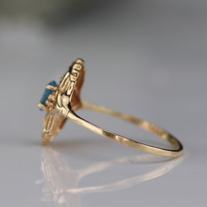 Vintage blue topaz and diamond plaque ring in yellow gold