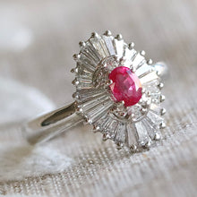 Load image into Gallery viewer, Estate ruby and diamond ballerina style ring in platinum