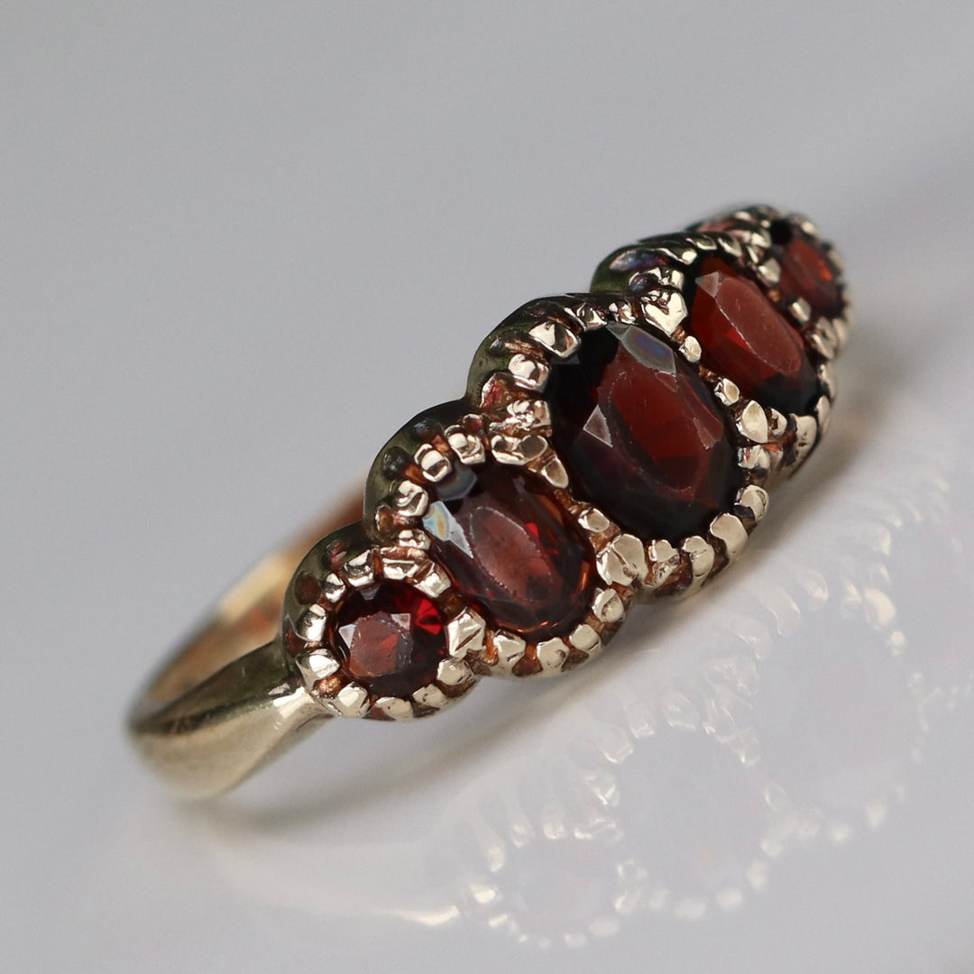 Vintage Garnet 5 stone band in yellow gold