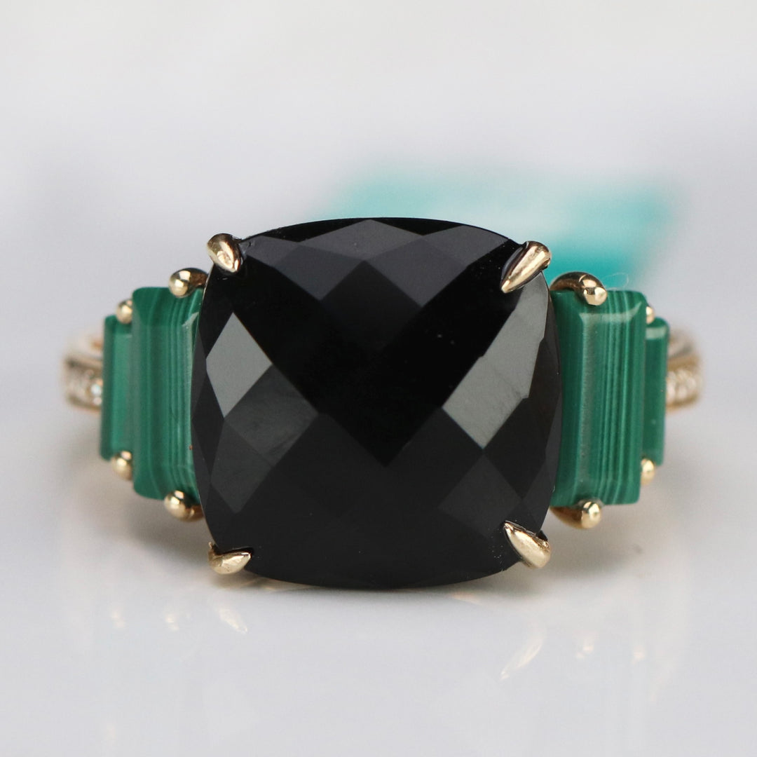 Onyx and malachite ring in 14k yellow gold by Effy