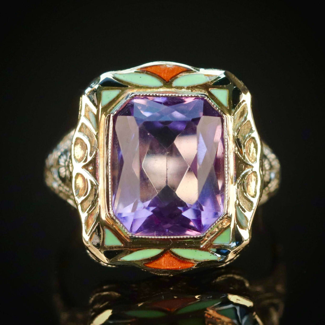 RESERVED: PAYMENT 4 OF 4: Antique amethyst filigree ring in 14k white/yellow gold