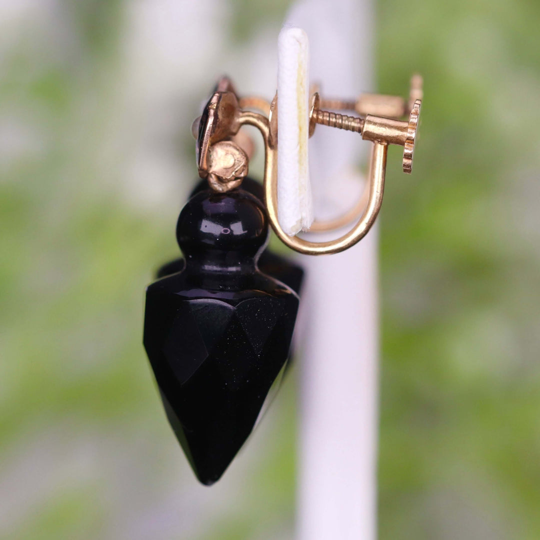 RESERVED: PAYMENT 4 OF 4: Victorian mourning earrings with faceted onyx drops in 14k yellow gold