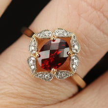 Load image into Gallery viewer, SALE!!  Garnet and diamond ring in 14k yellow gold