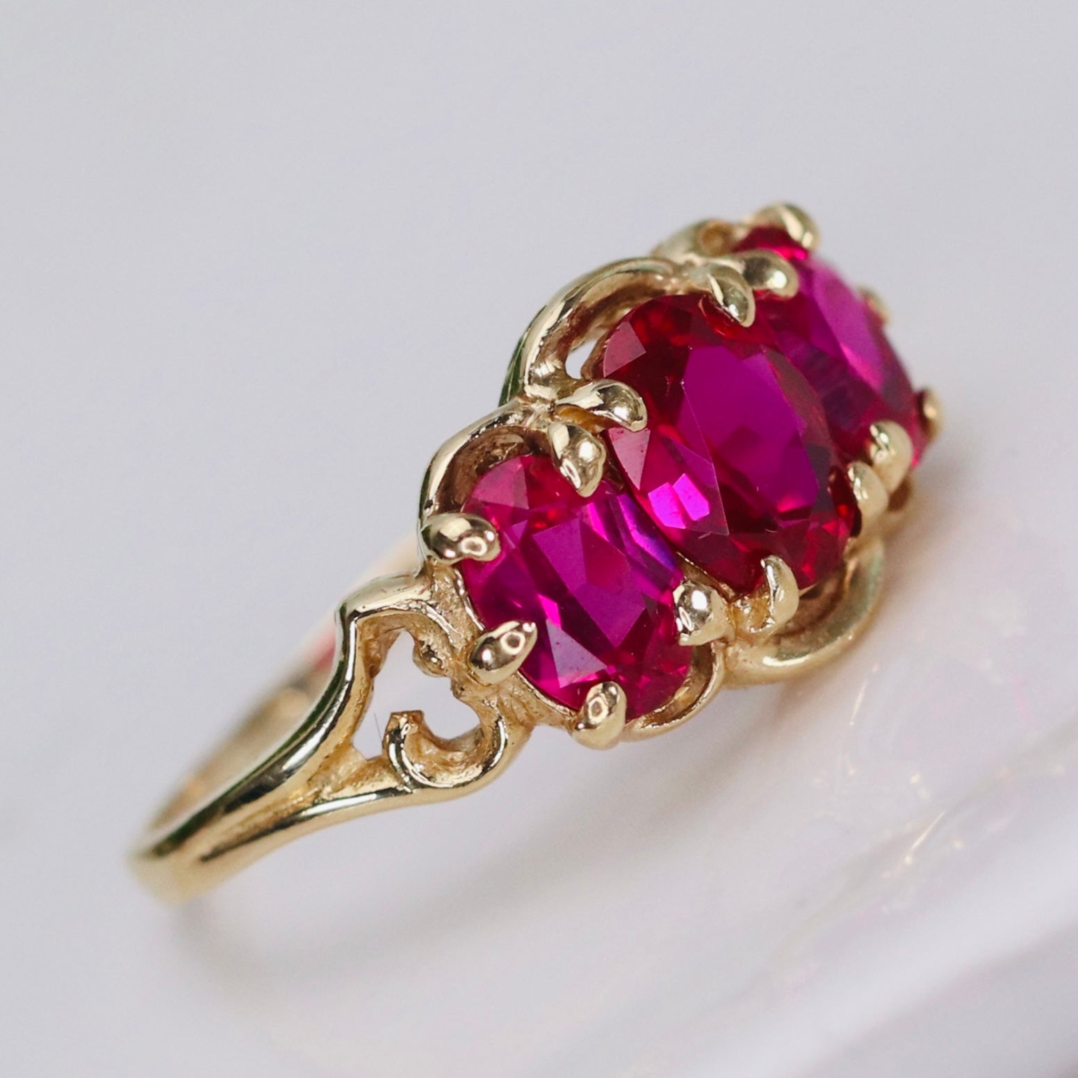 SYNTHETIC PINK SAPPHIRE AND DIAMOND RING