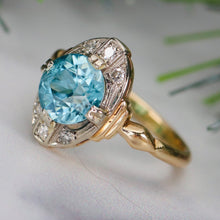 Load image into Gallery viewer, Find the perfect vintage blue zircon ring for any occasion on our website. Our antique blue zircon rings have been hand selected for quality and desirability.