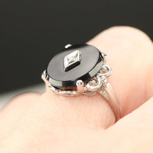 Load image into Gallery viewer, Vintage Onyx and diamond ring in white gold