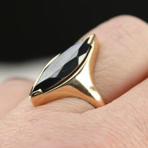 Vintage hematite navette ring in yellow gold