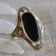 Load image into Gallery viewer, Classic onyx ring in a framed setting of yellow gold