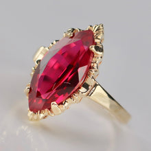 Load image into Gallery viewer, Lab grown Ruby navette ring in 10k yellow gold