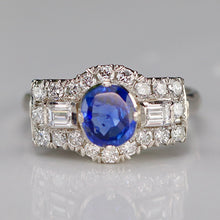 Load image into Gallery viewer, Estate sapphire and diamond ring in platinum