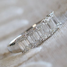 Load image into Gallery viewer, Lab grown 4ctw 5 stone emerald cut diamond band ring in 14k white gold