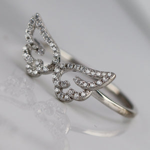 Sterling silver CZ double wings ring MISSING STONE