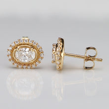 Load image into Gallery viewer, 1ctw oval halo Lab Grown Diamond studs in 14k yellow gold