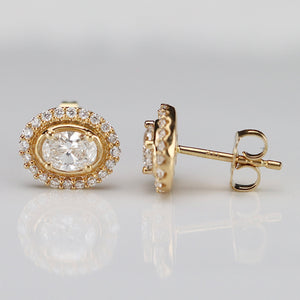 1ctw oval halo Lab Grown Diamond studs in 14k yellow gold