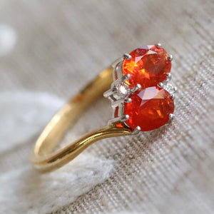 Estate fire opal and diamond ring in 18k yellow gold