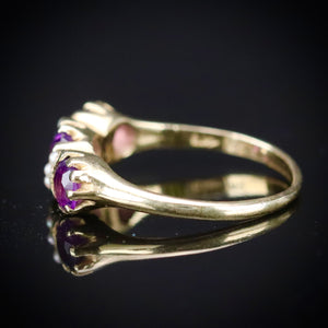 Vintage amethyst and seed pearl ring in 14k yellow gold