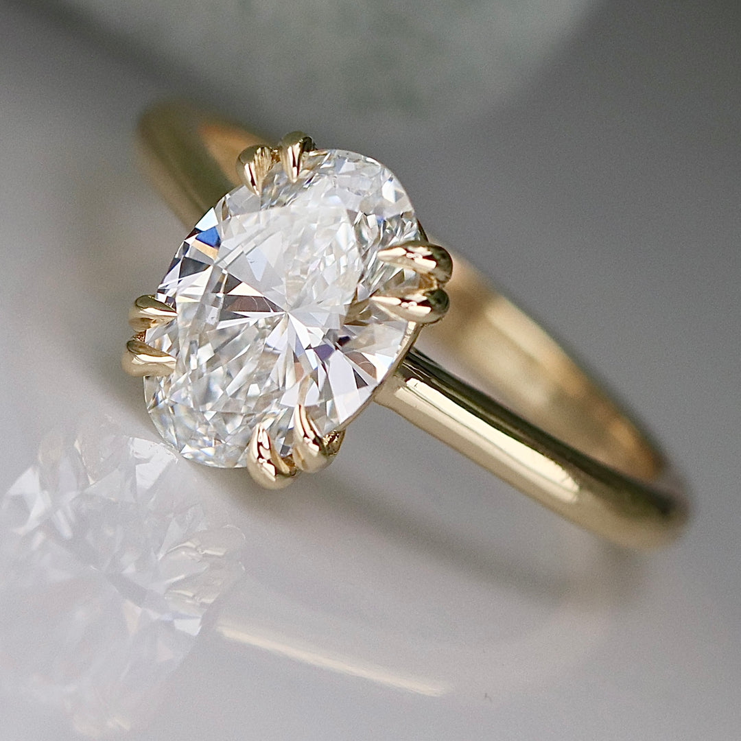 MANOR ROYAL:  The Ophelia - 1.93ct lab grown oval diamond ring in 14k yellow gold D/VVS2