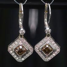 Load image into Gallery viewer, Chocolate and white earth mined diamond earrings in 14k white gold