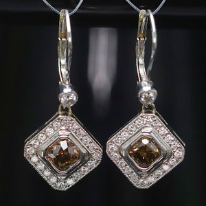 Chocolate and white earth mined diamond earrings in 14k white gold