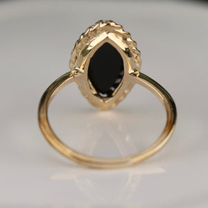 Vintage onyx navette ring in yellow gold