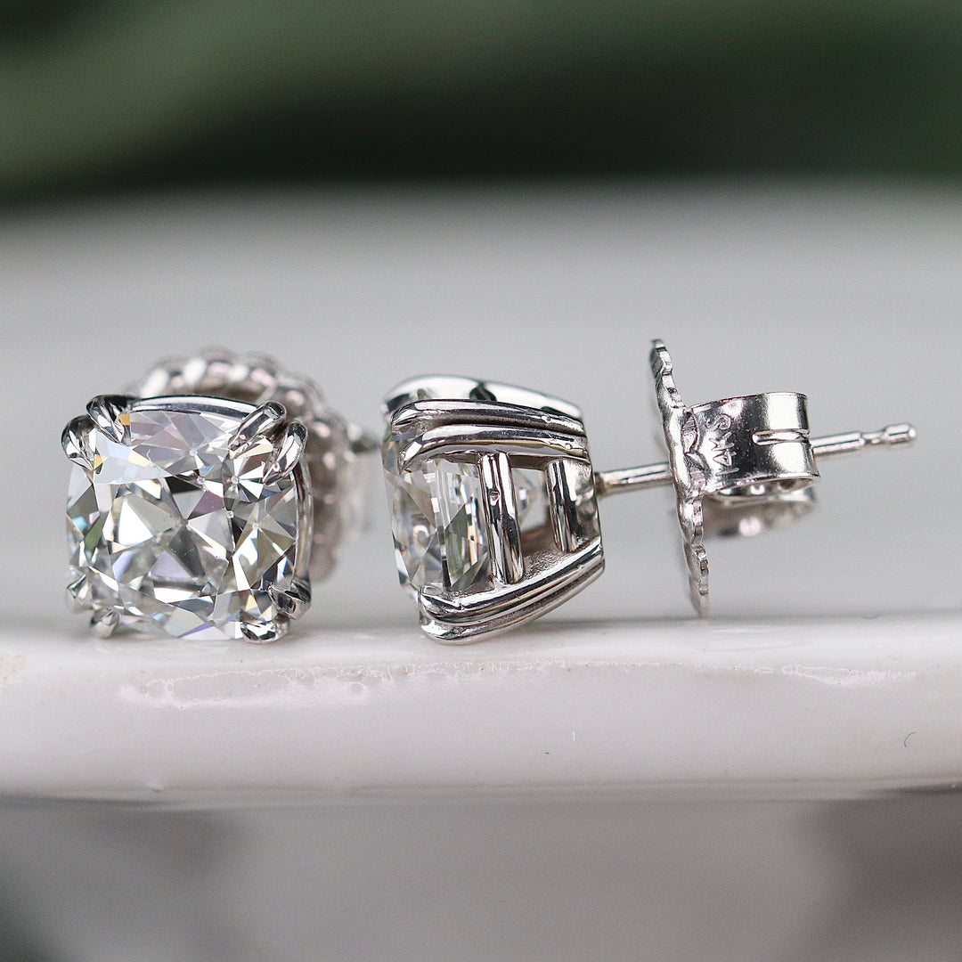 RESERVED: PAYMENT 5 of 10: Lab grown 3.04ctw Antique style cushion cut GIA certed Diamond studs in 14k white gold