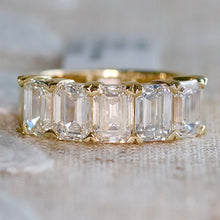 Load image into Gallery viewer, MANOR ROYAL: The Elizabeth ring - Lab grown 4.675ctw 5 stone emerald cut diamond band ring in 14k yellow gold