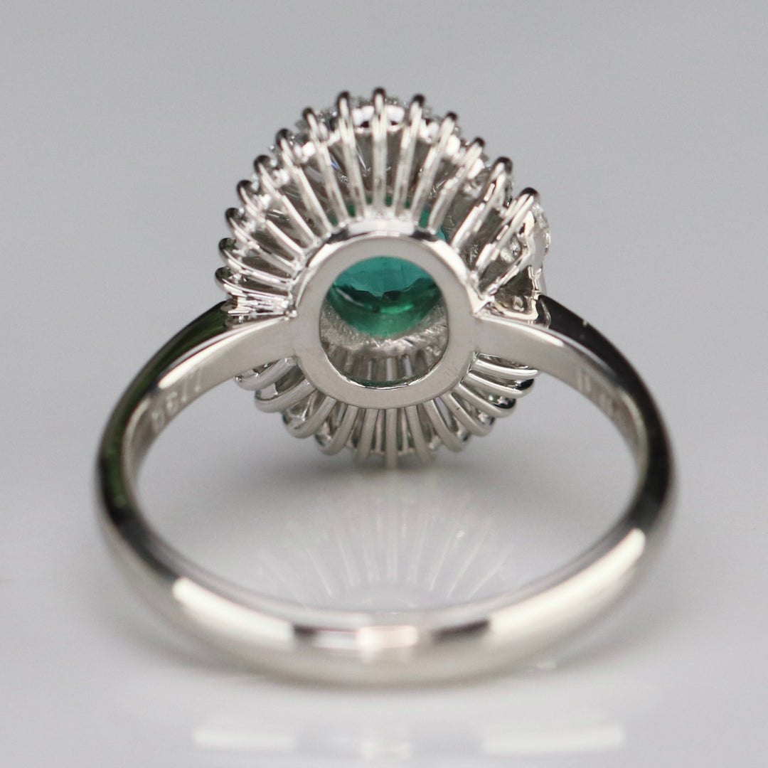 Estate Emerald and diamond ballerina style ring in platinum