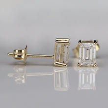 Load image into Gallery viewer, 1ctw emerald cut Lab Grown Diamond studs in 14k yellow gold