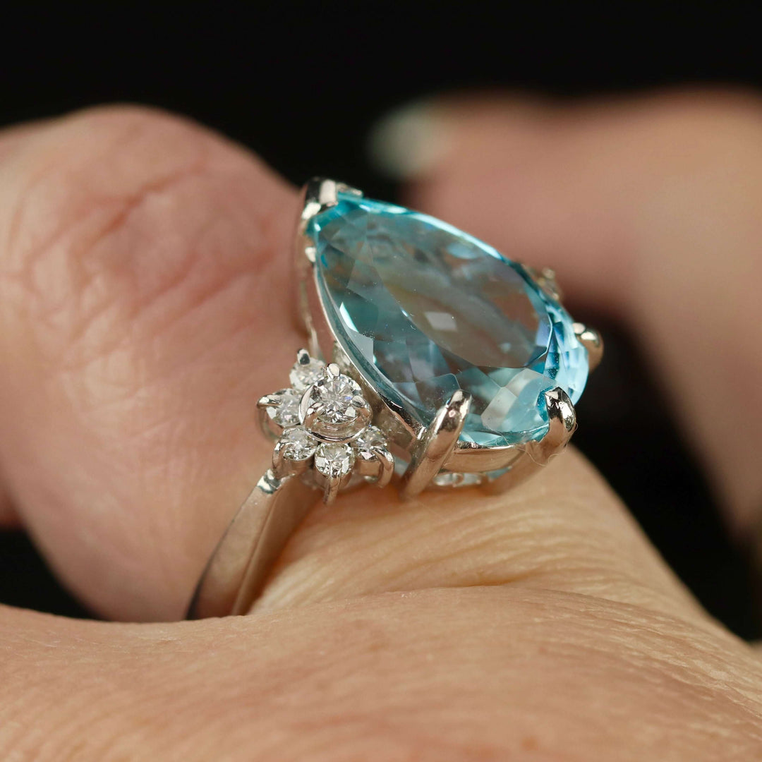 Estate heirloom quality Aquamarine and diamond ring in platinum