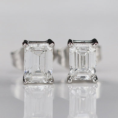 1ctw emerald cut Lab Grown Diamond studs in 14k white gold