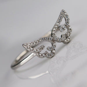 Sterling silver CZ double wings ring MISSING STONE