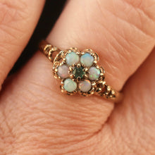 Load image into Gallery viewer, Vintage opal and emerald cluster ring in yellow gold