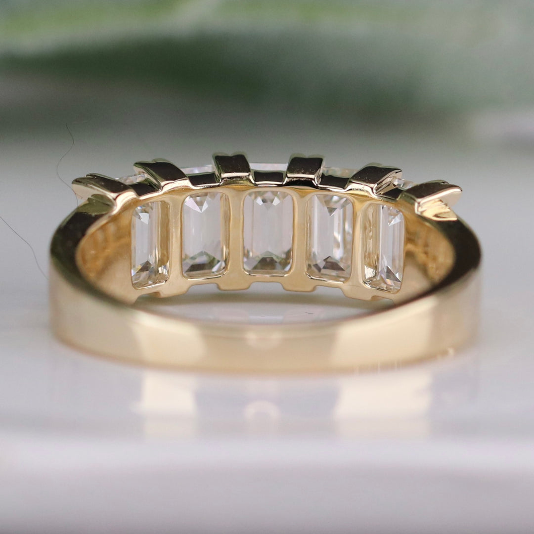 SPECIAL: Lab grown 2.375ctw 5 stone emerald cut diamond band ring in 14k yellow gold