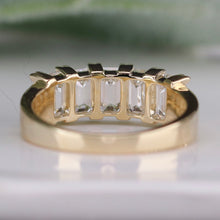 Load image into Gallery viewer, Lab grown 2.375ctw 5 stone emerald cut diamond band ring in 14k yellow gold