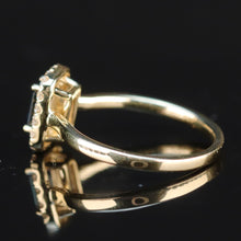 Load image into Gallery viewer, Sapphire and diamond halo ring in 14k yellow gold